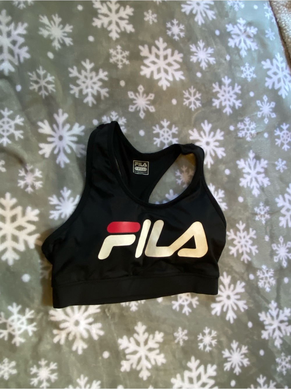Fila Black Sports Bra with White and Red Logo